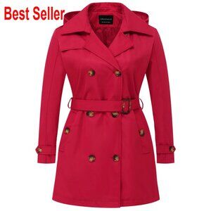 Plus Size Trench Coat Double-Breasted Classic Lapel Belted Outerwear Detachable